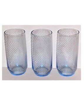 Vintage Libbey “Optic Swirl” Mystic Blue Tall Drinking Glasses (Set of 3)